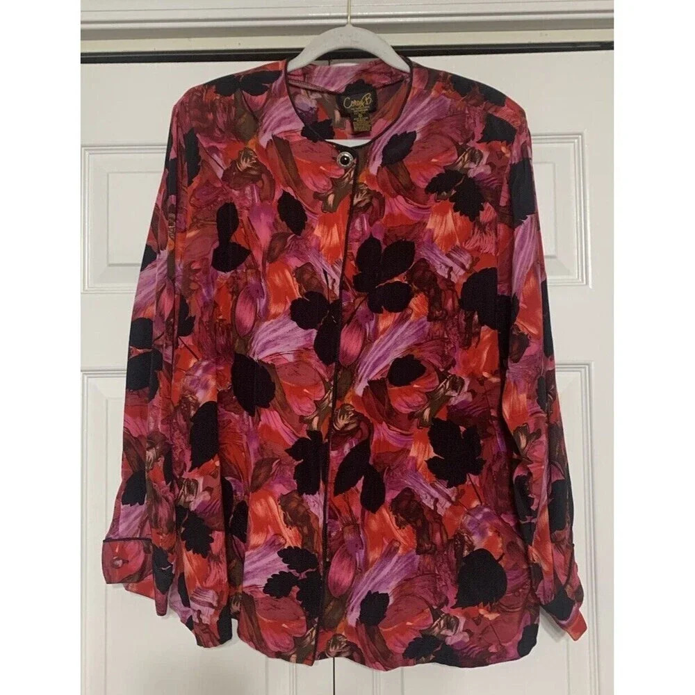 Vintage Corey B. New York 100% Silk Long Sleeve Artsy Wearable Art Blouse 2X
